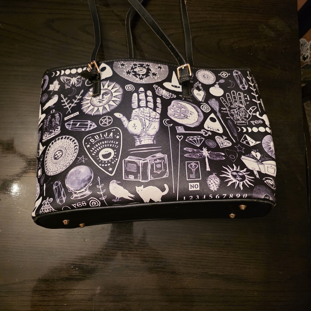 Women's Witch Please  Shoulder Bag in Black and White